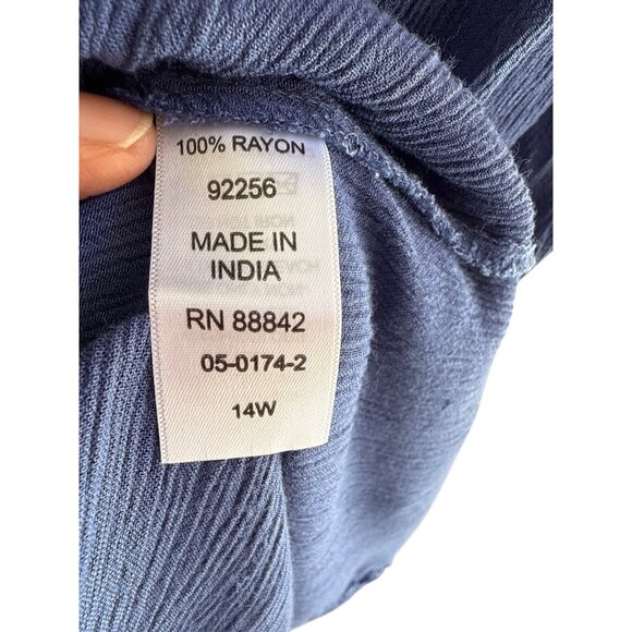 Woman Within Size 14W Blue Button-Front Maxi Dress Roll-Tab Sleeves - Picture 7 of 9